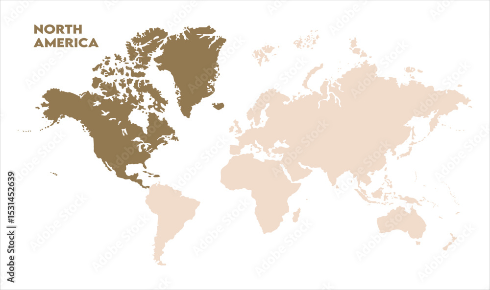 Obraz premium North America in world map-10, Map of North America, highlighted on the world map, North America on the world map, Satellite view, North America's location on the globe.