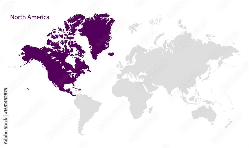 Obraz premium North America map-02, Map of North America, highlighted on the world map, North America on the world map, Satellite view, North America's location on the globe.