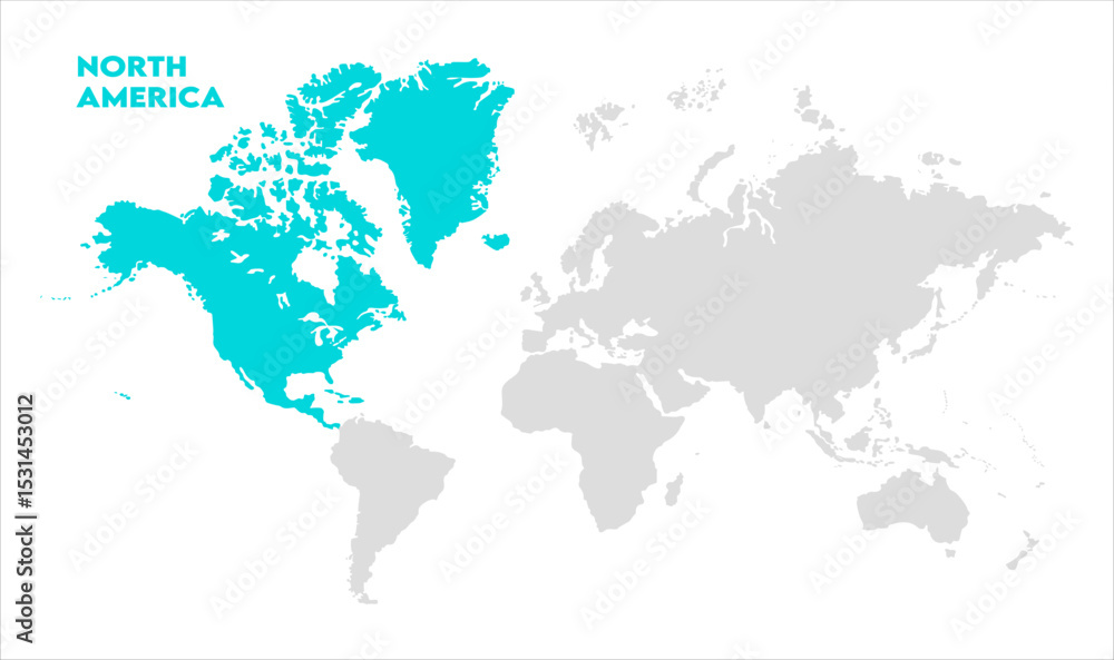 Naklejka premium North America map-08, Map of North America, highlighted on the world map, North America on the world map, Satellite view, North America's location on the globe.