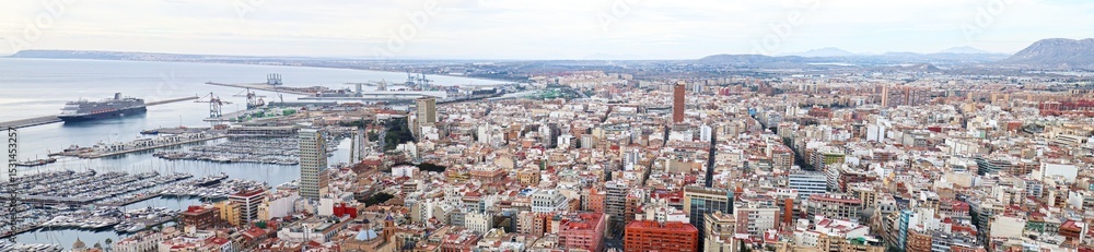 Obraz premium Alicante, Spain. Panoramic View of Harbor and City. On a Cloudy day