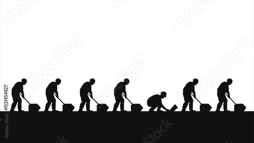 (Construction Workers)Vector Silhouette illustration of construction workers moving materials/A simple, elegant silhouette image showcasing construction workers in sequential action