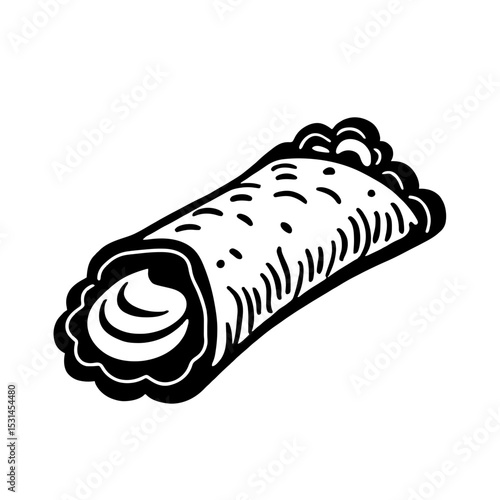 Minimalist black silhouette of cannoli on a plain white background