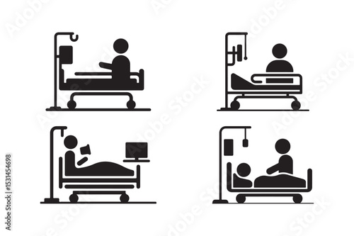 Hospital Bed Icons Patient Healthcare Medical Treatment Recovery Symbol Vector Set