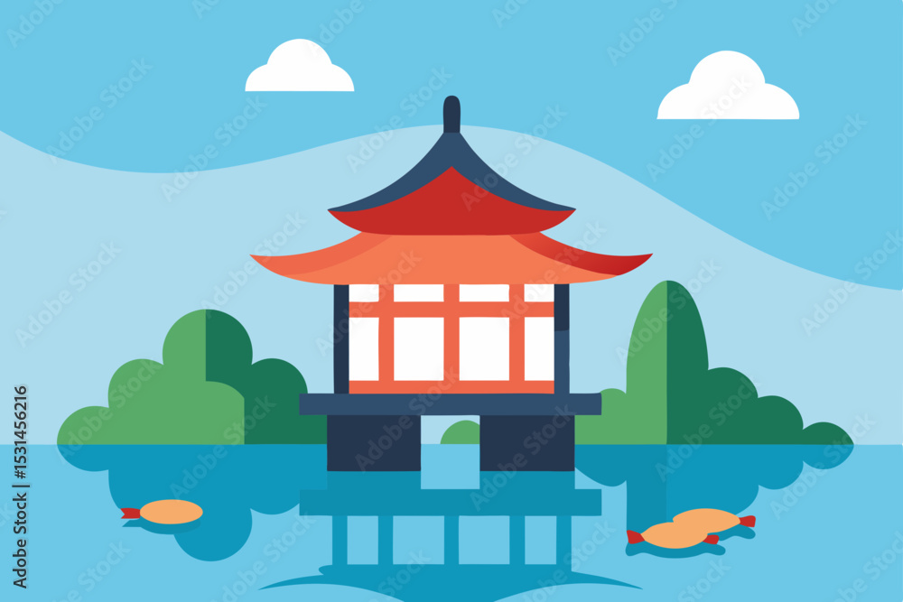 Naklejka premium vector illustration of a traditional japanese house