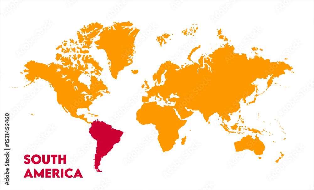 Obraz premium South America continent map-14, Map of South America, highlighted on the world map, South America on the world map, Satellite view, South America's location on the globe.