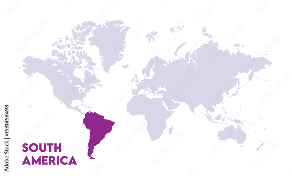 Naklejka premium South America highlighted on world map-01, Map of South America, highlighted on the world map, South America on the world map, Satellite view, South America's location on the globe.