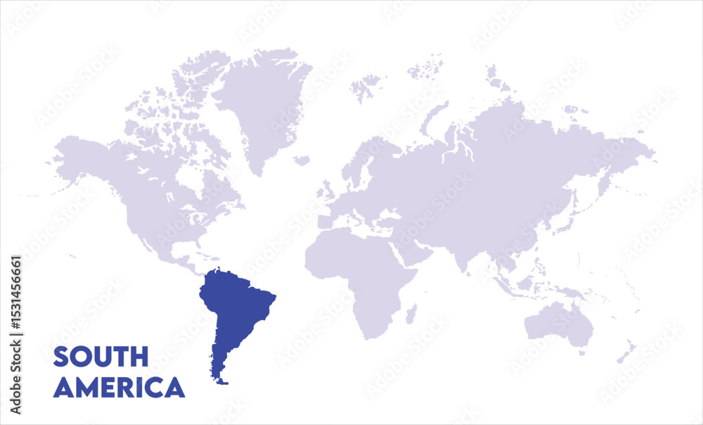 Obraz premium South America highlighted on world map-05, Map of South America, highlighted on the world map, South America on the world map, Satellite view, South America's location on the globe.