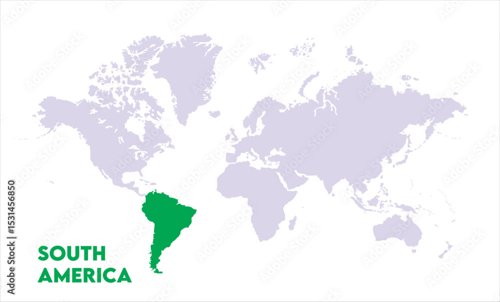 Naklejka premium South America highlighted on world map-12, Map of South America, highlighted on the world map, South America on the world map, Satellite view, South America's location on the globe.