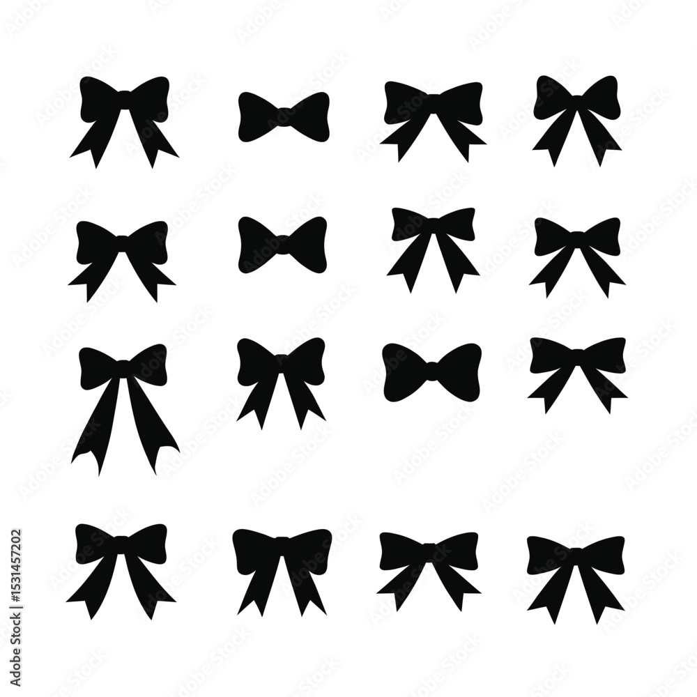 Obraz premium Black silhouette bow icon set various styles gift wrap design