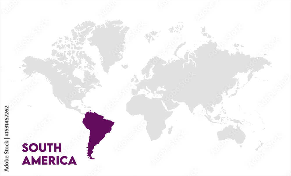 Obraz premium South America in world map-15, Map of South America, highlighted on the world map, South America on the world map, Satellite view, South America's location on the globe.