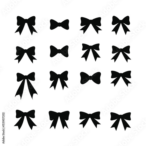 Black silhouette bow icon set various styles gift wrap design