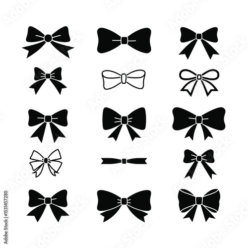 Black silhouette bow icon set various styles gift wrap design