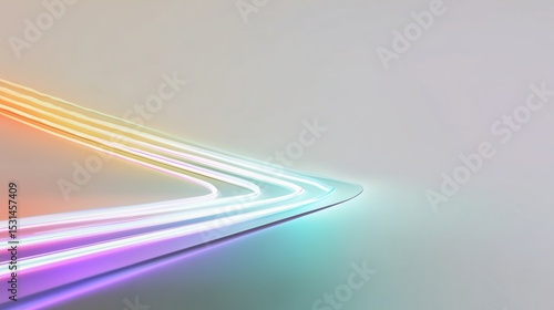 Design an elegant and futuristic promotional banner, featuring dynamic pastel neon light trails. pastel color background