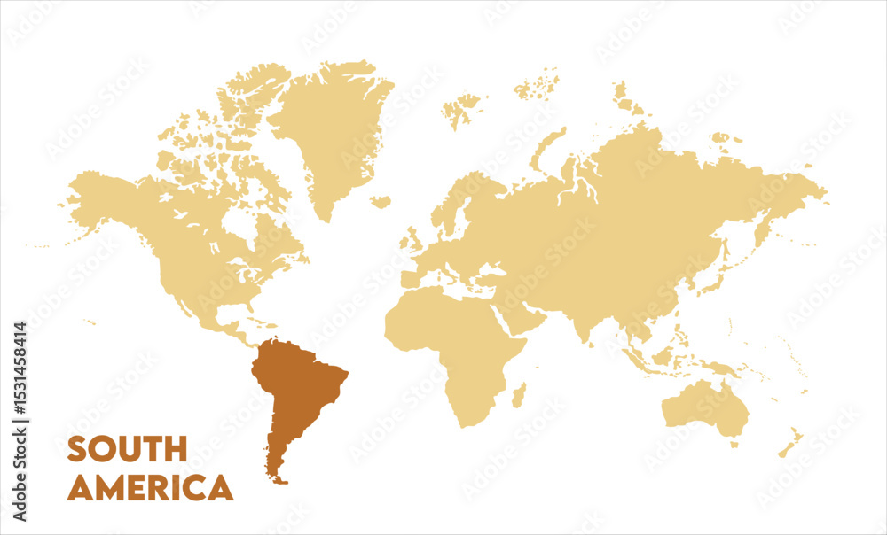 Naklejka premium World map with South America focus-13, Map of South America, highlighted on the world map, South America on the world map, Satellite view, South America's location on the globe.