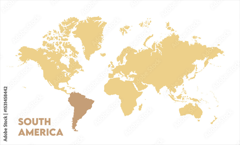 Obraz premium World map with South America focus-14, Map of South America, highlighted on the world map, South America on the world map, Satellite view, South America's location on the globe.