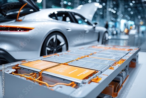 Electric car battery pack,  exposed view