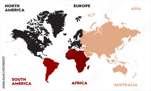 Atlas-11, modern world map graphic, Countries Silhouettes Stock Illustrations, Vectors