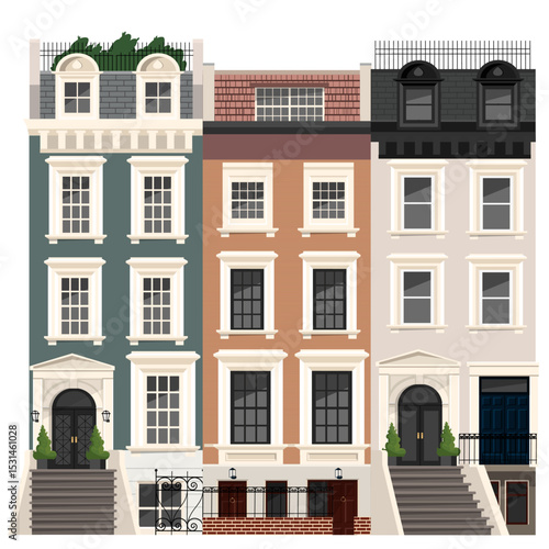 Set of isolated houses on white background.
