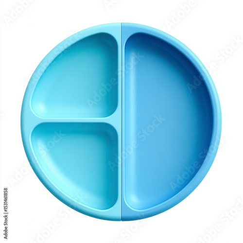 A round, blue plastic food tray with three compartments: two smaller ones on the left and one large on the right.