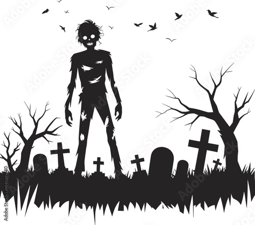 Zombie vector. High-quality Halloween vector illustration featuring spooky and fun design elements including ghosts, jack-o'-lanterns, bats, witches, skulls, and spider webs. Perfect for seasonal 