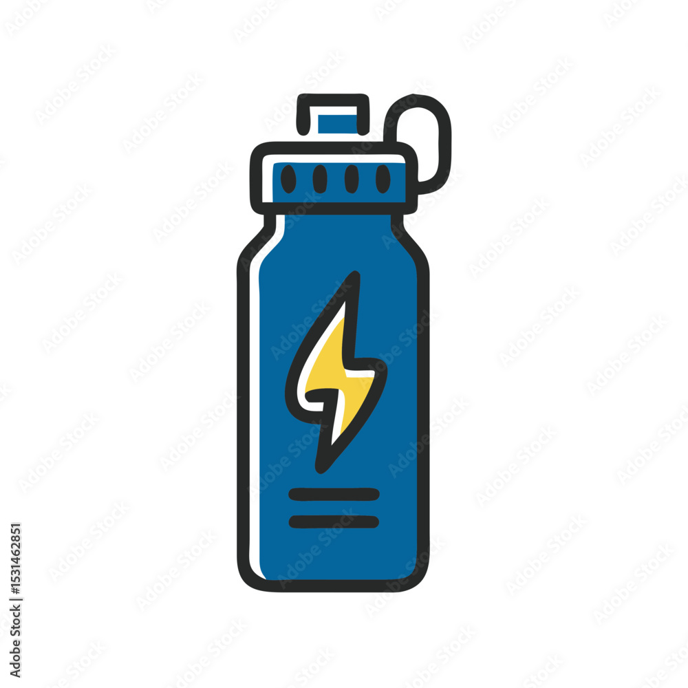Colorful illustration of an energy drink bottle with a lightning bolt icon Colorful illustration of an energy drink bottle with a lightning bolt icon