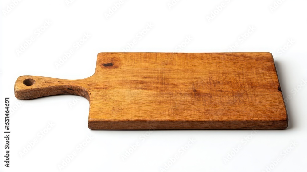 Rustic Wooden Cutting Board with Handle Isolated on White Background for Food Preparation Rustic Wooden Cutting Board with Handle Isolated on White Background for Food Preparation