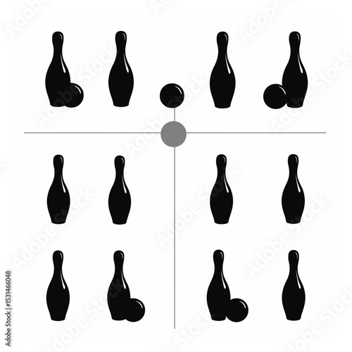Bowling pin silhouettes set game icons sport