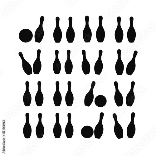 Bowling pin silhouette set ten frames game icons