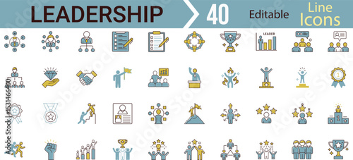 Collection Of Modern Editable Thin Line Style Business Leadership Icons Set Related Collaboration, Research, Meeting, Pictograms, Infographics For Mobile App And More Vector Illustration