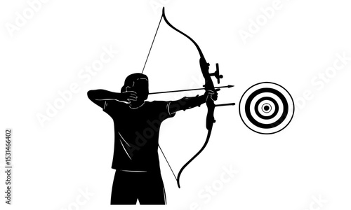 captivating archery silhouette of an archer aiming at a target perfect for sports graphics and archery-themed projects