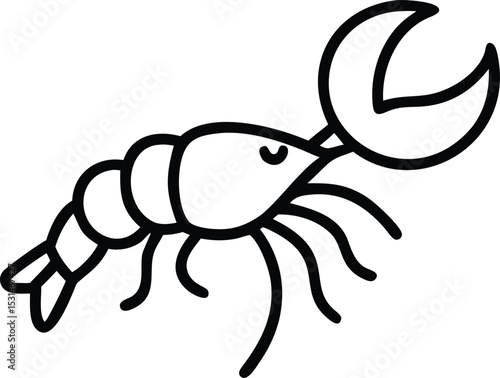 A simple line art depicts a cartoon shrimp with cute, inviting minimal detail