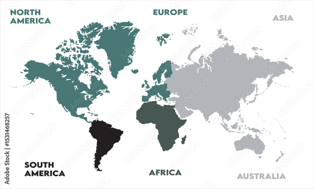 Naklejka premium Watercolor map-01, modern world map graphic, Countries Silhouettes Stock Illustrations, Vectors