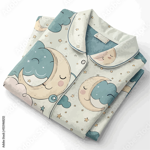 Folded children's pajamas with a cute moon and stars pattern for sleepwear