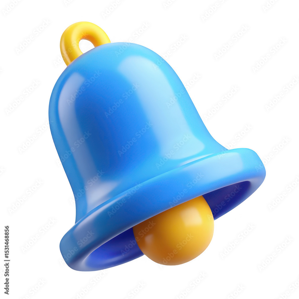 Fototapeta premium 3d cartoon blue bell notification icon isolated on transparent background