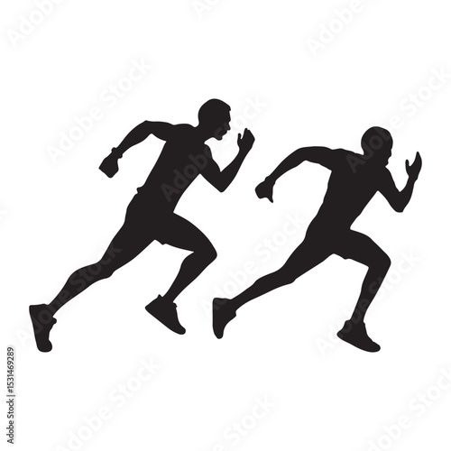 Two runners silhouettes sprint competition athletes