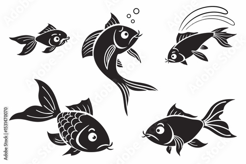 vector set of fish silhouettes
