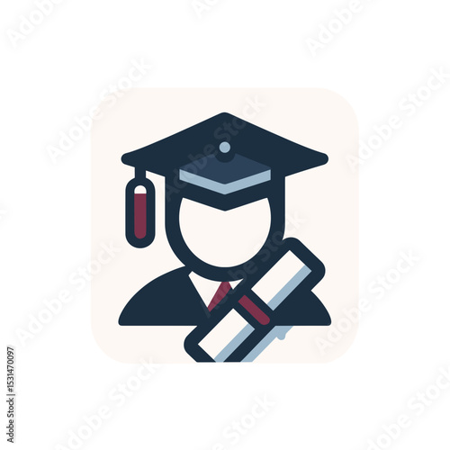 Graduate student icon holding diploma in flat design, education achievement concept