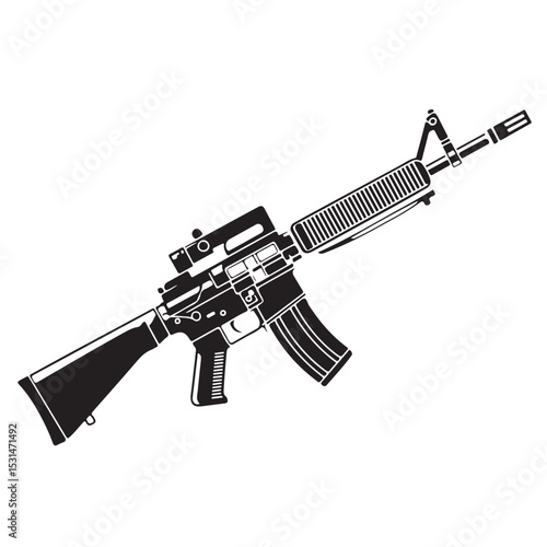 Isolated black assault rifle vector illustration for military and war conce