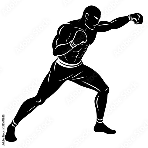 Boxer in punching pose silhouette