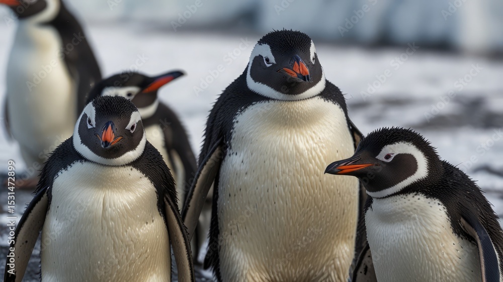 Obraz premium Group of Penguins on Ice