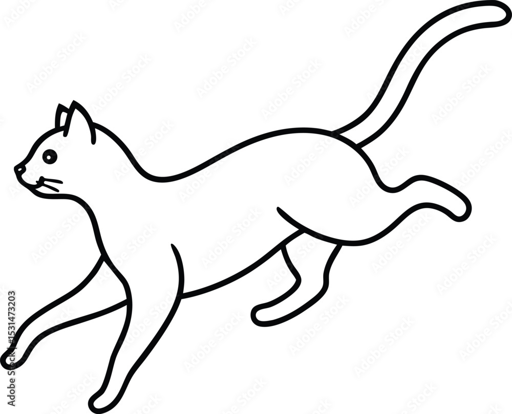 Fototapeta premium Black and White Jumping Cat Line Art