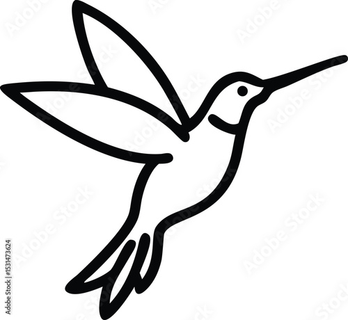 Black outline shows a hummingbird in dynamic flight with detailed wings and beak