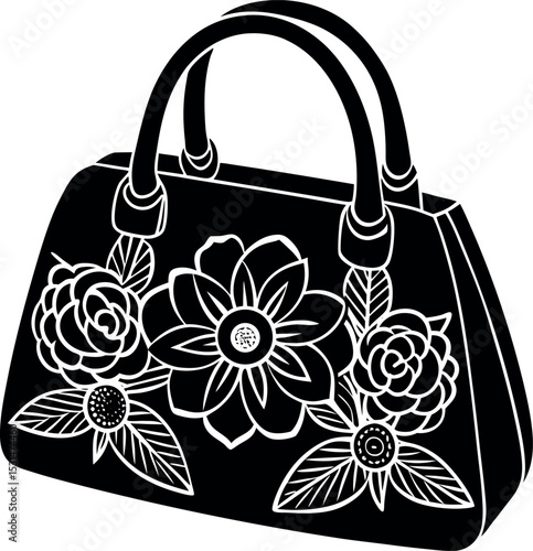 Handbag With Floral 3D Applique Shallotte On White Background
