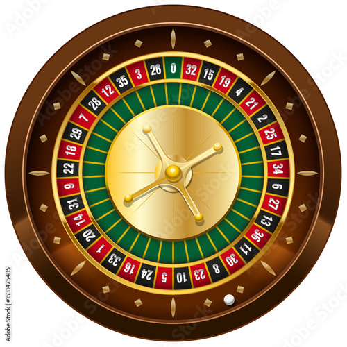 Casino roulette wheel on a clean white background