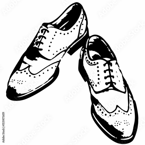 Classic brogue shoes in black and white illustration style  