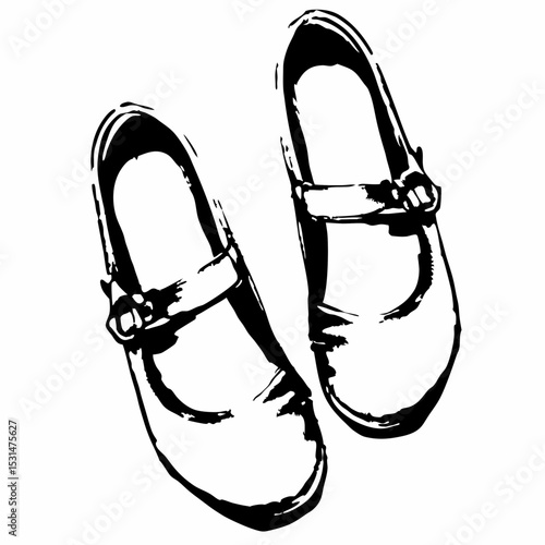 Classic Mary Jane shoes illustrated in black and white  