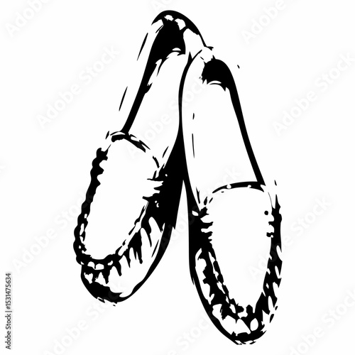 Classic moccasin shoes in black and white sketch style  