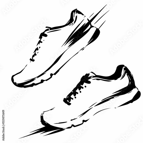 Athletic running shoes in motion with dynamic speed lines  