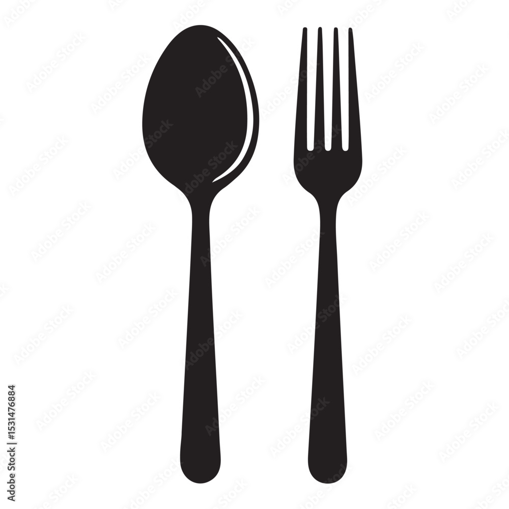 Isolated silver fork, spoon, and knife cutlery set on a white background, perfect for any dining setting or kitchen design Isolated silver fork, spoon, and knife cutlery set on a white background, perfect for any dining setting or kitchen design