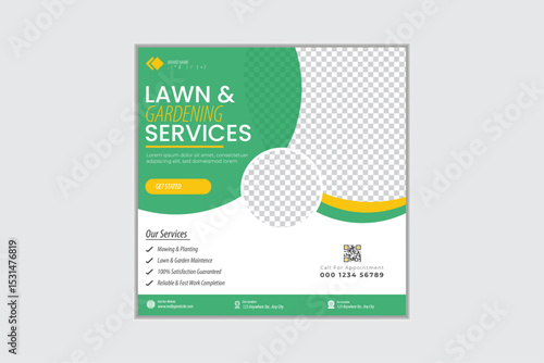 Lawn and gardening services social media post design, Landscaping service social media post, garden, agro farm, agriculture, farming web banner or ads